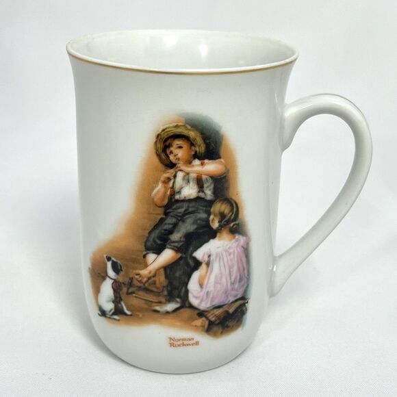 Vintage Norman Rockwell Museum Coffee Cup 1981 Set of 4 Ceramic White w/Gold NOS - Picture 5 of 14